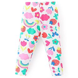 Babyhug Cotton Lycra Knit Full Length Stretchable Leggings with Floral Print Pack of 3 - Multicolour