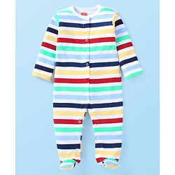 Babyhug Cotton Knit Full Sleeves Sleep Suits With Stripes Design & Animals Print Pack Of 2 - White & Red
