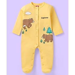 Babyhug Cotton Knit Full Sleeves Striped & Bear Printed Sleep Suits Pack of 2 - Yellow & Green