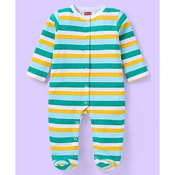 Babyhug Cotton Knit Full Sleeves Striped & Bear Printed Sleep Suits Pack of 2 - Yellow & Green