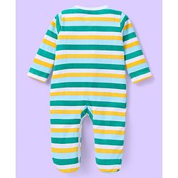 Babyhug Cotton Knit Full Sleeves Striped & Bear Printed Sleep Suits Pack of 2 - Yellow & Green