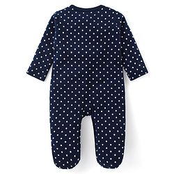 Babyhug Cotton Knit Full Sleeves Sleep Suit With Polka Dots Print - Navy