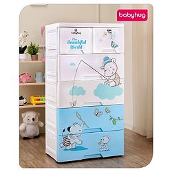 Babyhug 5 Layers High Density Plastic Storage Cabinet Teddy Print With Wheels - White