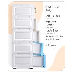Babyhug 5 Layers High Density Plastic Storage Cabinet Teddy Print With Wheels - White