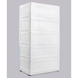 Babyhug 5 Layers High Density Plastic Storage Cabinet Teddy Print With Wheels - White