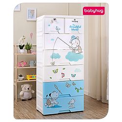 Babyhug 6 Layers High Density Plastic Storage Cabinet Teddy Print With Wheels - White