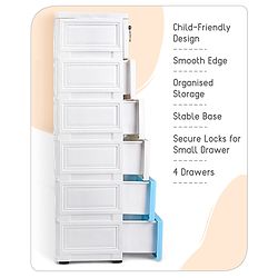 Babyhug 6 Layers High Density Plastic Storage Cabinet Teddy Print With Wheels - White