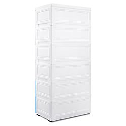 Babyhug 6 Layers High Density Plastic Storage Cabinet Teddy Print With Wheels - White