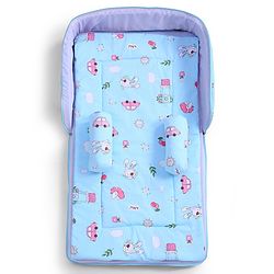 Babyhug 100% Cotton Bed in Bag with Net Car Print - Blue