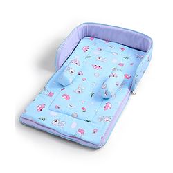 Babyhug 100% Cotton Bed in Bag with Net Car Print - Blue