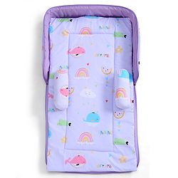 Babyhug 100% Cotton Bed in Bag with Net Car Print - Blue
