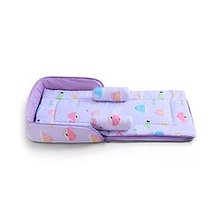 Babyhug 100% Cotton Bed in Bag with Net Car Print - Blue