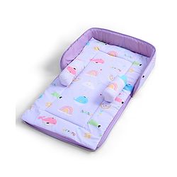 Babyhug 100% Cotton Bed in Bag with Net Car Print - Blue