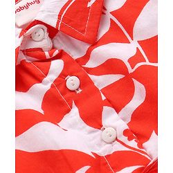 Babyhug Poplin Woven Half Sleeves Shirt Dress with Smoked & Lace Detailing Floral Print - Red & White
