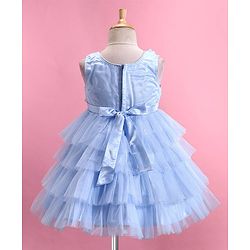 Babyhug Woven Sleeveless Layered  Party Frock with Sequin & Floral Detailing Bow Applique - Blue