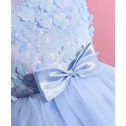Babyhug Woven Sleeveless Layered  Party Frock with Sequin & Floral Detailing Bow Applique - Blue