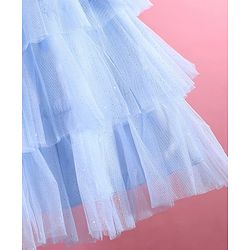 Babyhug Woven Sleeveless Layered  Party Frock with Sequin & Floral Detailing Bow Applique - Blue