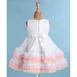 Babyhug Woven Sleeveless Fit and Flare Sequinned Mesh Party Frock with Frill Details At Hem -Multicolor