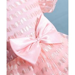Babyhug Woven Puffed Half Sleeves Fit & Flared Embroidered Party Frock with Bow Applique - Peach