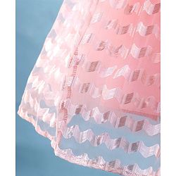 Babyhug Woven Puffed Half Sleeves Fit & Flared Embroidered Party Frock with Bow Applique - Peach