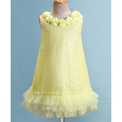 Babyhug Sleeveless A Line  Party Frock with Floral Corsage & Frill Detailing  - Yellow