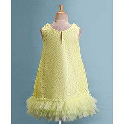 Babyhug Sleeveless A Line  Party Frock with Floral Corsage & Frill Detailing  - Yellow
