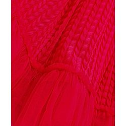 Babyhug Sleeveless Pleated Mesh A Liner Party Frock with Frill Detailing Solid Colour - Red