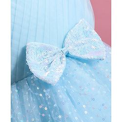 Babyhug Woven Half Sleeves Sequined Fit & Flared  Party Frock with Bow Detailing - Blue