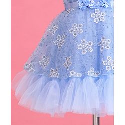 Babyhug Woven Sleeveless Fit & Flare Party Frock with Floral Embroidery & Applique  - Aqua Blue
