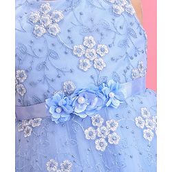 Babyhug Woven Sleeveless Fit & Flare Party Frock with Floral Embroidery & Applique  - Aqua Blue