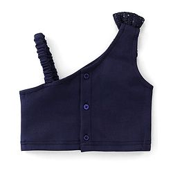 Babyhug Woven Sleeveless Party Assymetrical Top & Pleated Skirt with Bow Applique - Navy Blue