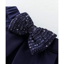 Babyhug Woven Sleeveless Party Assymetrical Top & Pleated Skirt with Bow Applique - Navy Blue