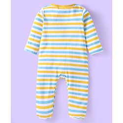Babyhug Cotton Knit Full Sleeves Sleep Suits Striped & Bear Print Pack of 2 - Yellow & Blue