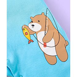 Babyhug Cotton Knit Full Sleeves Sleep Suits Striped & Bear Print Pack of 2 - Yellow & Blue