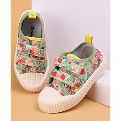 Cute Walk by Babyhug Causal Shoes with Velcro Closure & Floral Print - Green