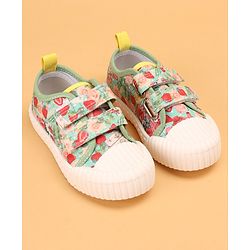 Cute Walk by Babyhug Causal Shoes with Velcro Closure & Floral Print - Green
