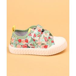 Cute Walk by Babyhug Causal Shoes with Velcro Closure & Floral Print - Green