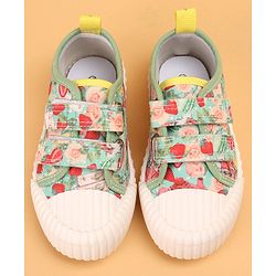 Cute Walk by Babyhug Causal Shoes with Velcro Closure & Floral Print - Green