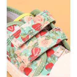 Cute Walk by Babyhug Causal Shoes with Velcro Closure & Floral Print - Green