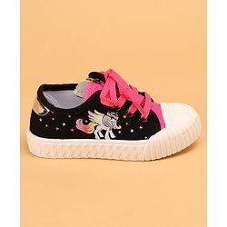 Cute Walk by Babyhug Lace Up Causal Shoes With Unicorn Print - Black