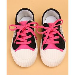 Cute Walk by Babyhug Lace Up Causal Shoes With Unicorn Print - Black