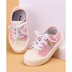 Cute Walk by Babyhug Lace Up Causal Shoes With Unicorn Print - Black