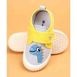 Cute Walk by Babyhug Casual Shoes with Velcro Closure & Dinosaur Patch - Yellow