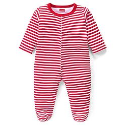 Babyhug Cotton Knit Full Sleeves Sleep Suits With Stripes & Santa Claus Print Pack Of 3 - Red Navy & Light Grey