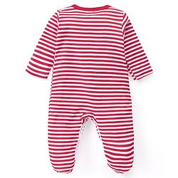 Babyhug Cotton Knit Full Sleeves Sleep Suits With Stripes & Santa Claus Print Pack Of 3 - Red Navy & Light Grey
