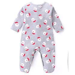 Babyhug Cotton Knit Full Sleeves Sleep Suits With Stripes & Santa Claus Print Pack Of 3 - Red Navy & Light Grey