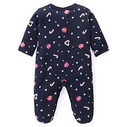 Babyhug Cotton Knit Full Sleeves Sleep Suits With Stripes & Santa Claus Print Pack Of 3 - Red Navy & Light Grey