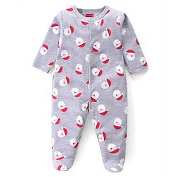 Babyhug Cotton Knit Full Sleeves Sleep Suits With Stripes & Santa Claus Print Pack Of 3 - Red Navy & Light Grey