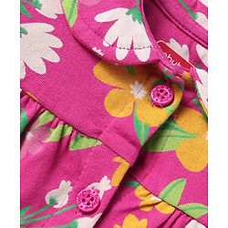 Babyhug Cotton Knit Full Sleeves Peter Pan Collared Night Suit With Floral Print - Dark Pink