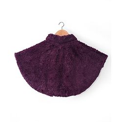 Babyhug Woven Half Sleeves Party Poncho with Pom Pom Tie Up & Floral Applique - Wine